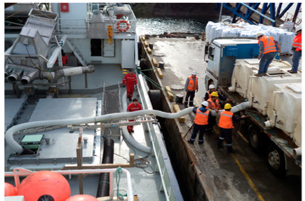 Proceso de descarga de los smolt desde los camiones hacia el wellboat